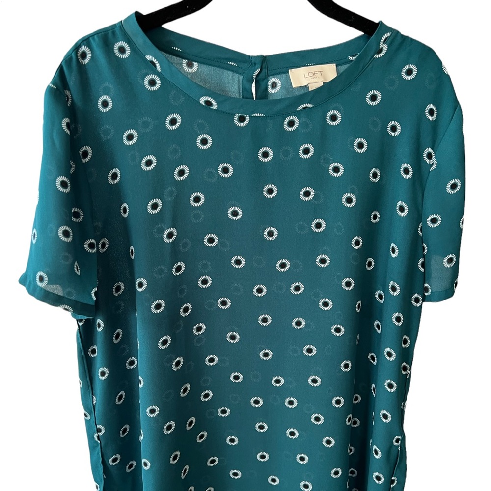 LOFT Turquoise Floral Pattern Short Sleeve Top Size Large